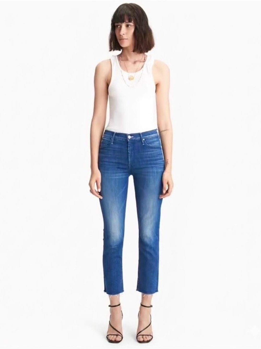 MOTHER Mid Rise Dazzler Ankle Fray Jeans Size 26 Straight Leg Crop Squeeze It